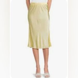 Nation Ltd Yellow Satin Midi Skirt Raw Hem XS / Small Pull On New USA